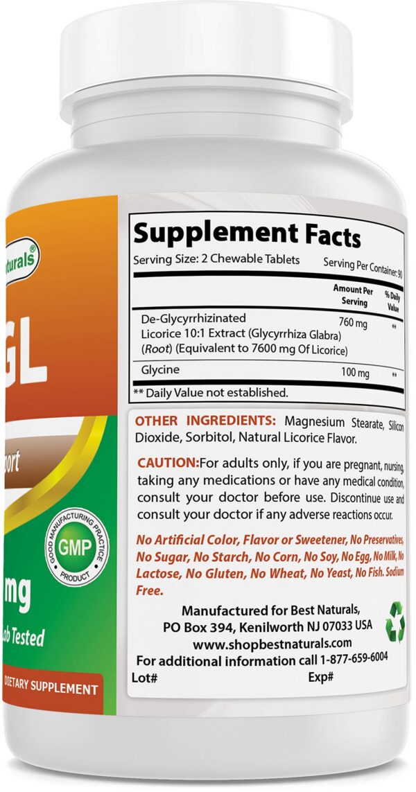 Botella suplemento Best Naturals DGL 180 tabletas