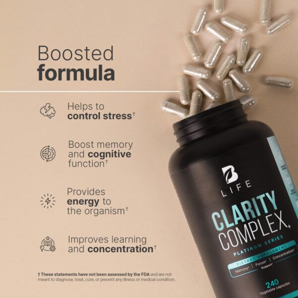 Botella suplemento Clarity Complex B Life para energía y memoria