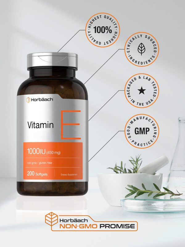 Botella suplemento Horbäach vitamina E 1000 ui 200 cápsulas blandas