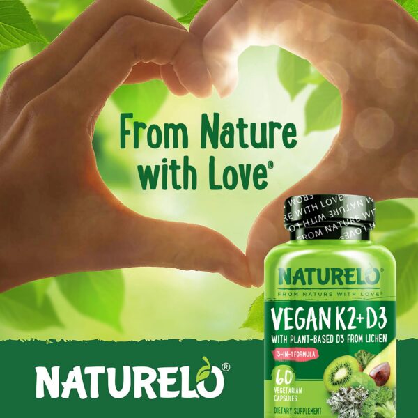 Suplemento NATURELO D3 y K2 con ingredientes naturales veganos y sin gluten