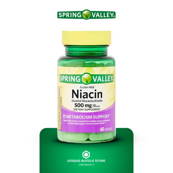Botella de suplemento niacina flush free 60 cápsulas Spring Valley