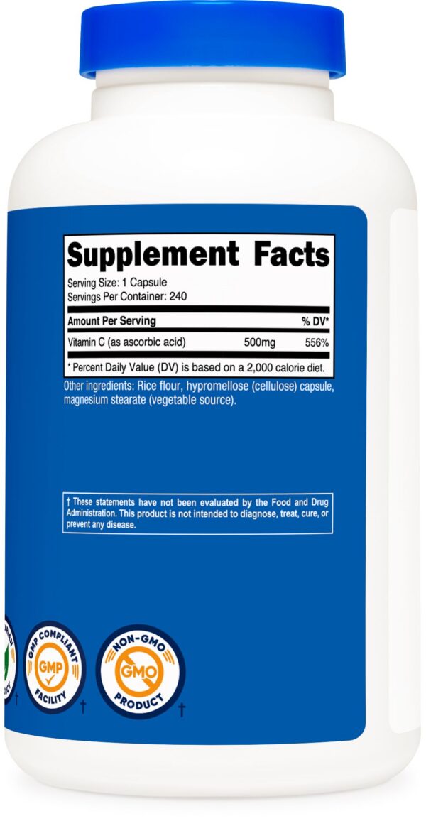 Botella suplemento Nutricost Vitamina C 500 mg