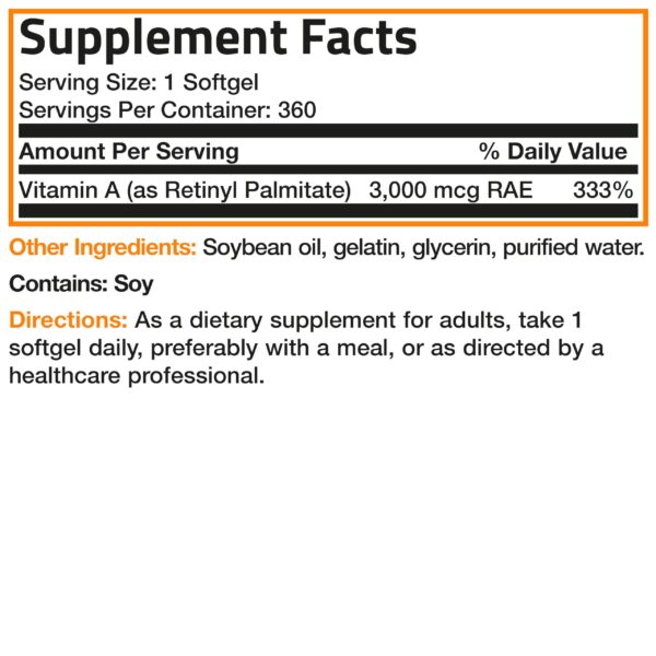 Botella Vitamina A Bronson 10,000 UI cápsulas blandas