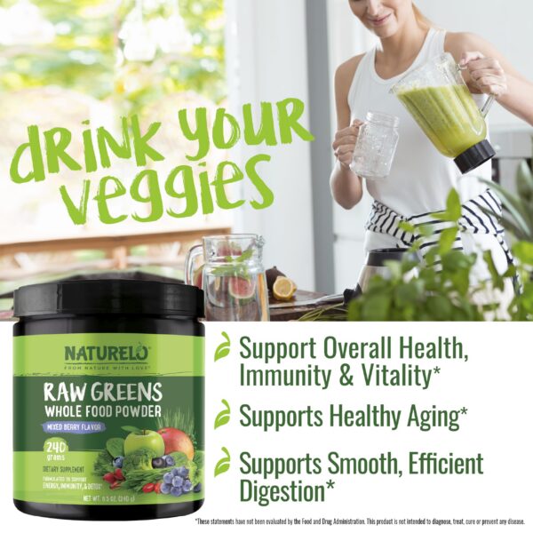 Botellas de polvo superalimento raw greens NATURELO 240 gramos