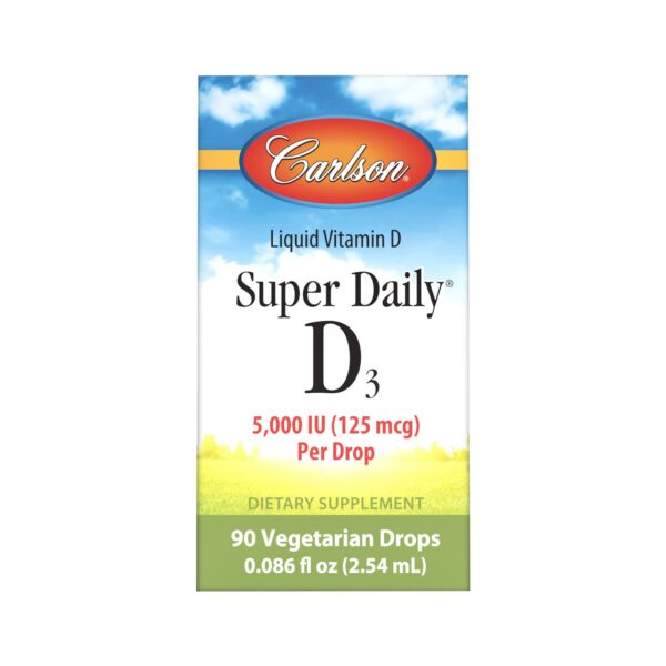 Bottle of 90 liquid vitamin d3 drops Carlson support immune and heart