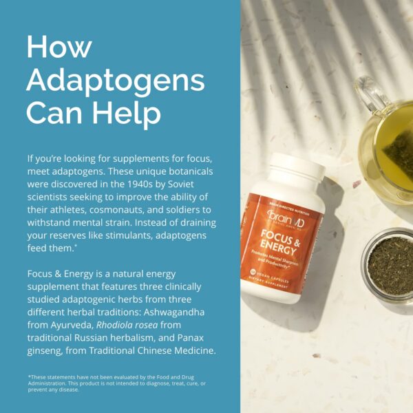 BrainMD Focus & Energy mejora concentración sin nerviosismo