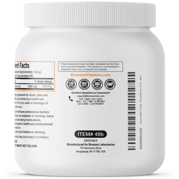 Bronson frasco suplemento vitamina c polvo vista trasera