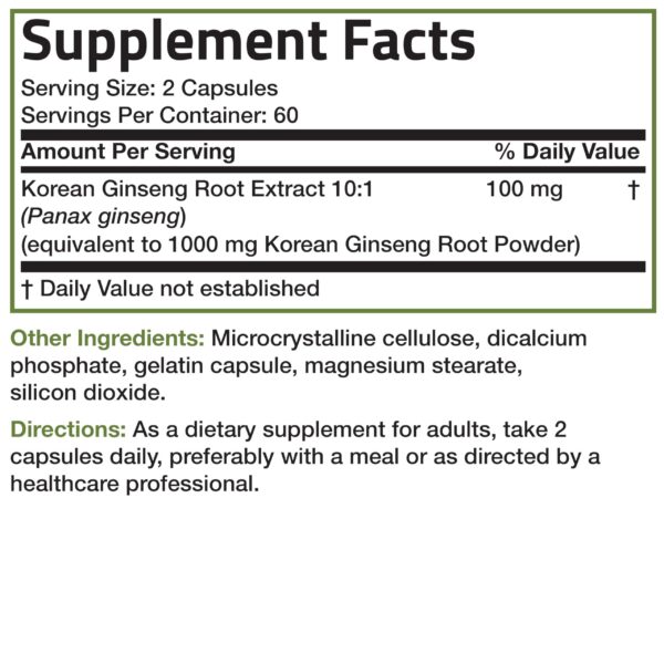 Version 1.0.0 Bronson Ginseng Panax Coreano cápsulas apoyo rendimiento