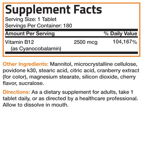 Suplemento vitamina B12 Bronson rápida absorción 2500 mcg