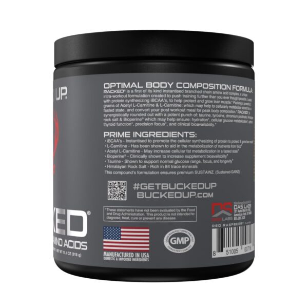 Frente de envase Bucked Up BCAA RACKED Blood Raz