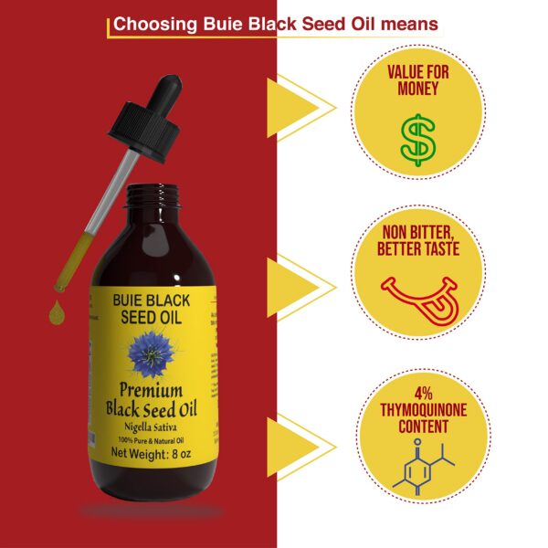 Version 1.0.0 Buie Black Seed Oil etiqueta cercana
