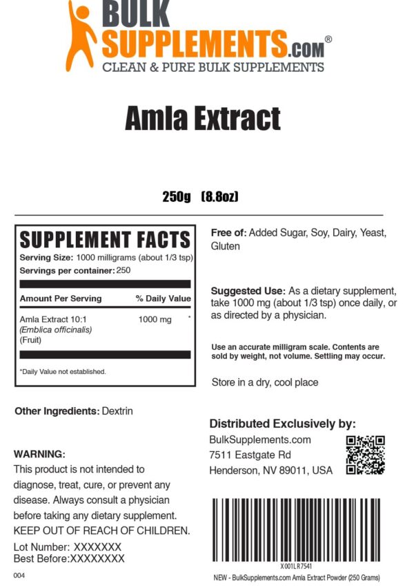 Frasco con 250 g de polvo de amla