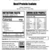 Etiqueta trasera de Beef Protein Isolate