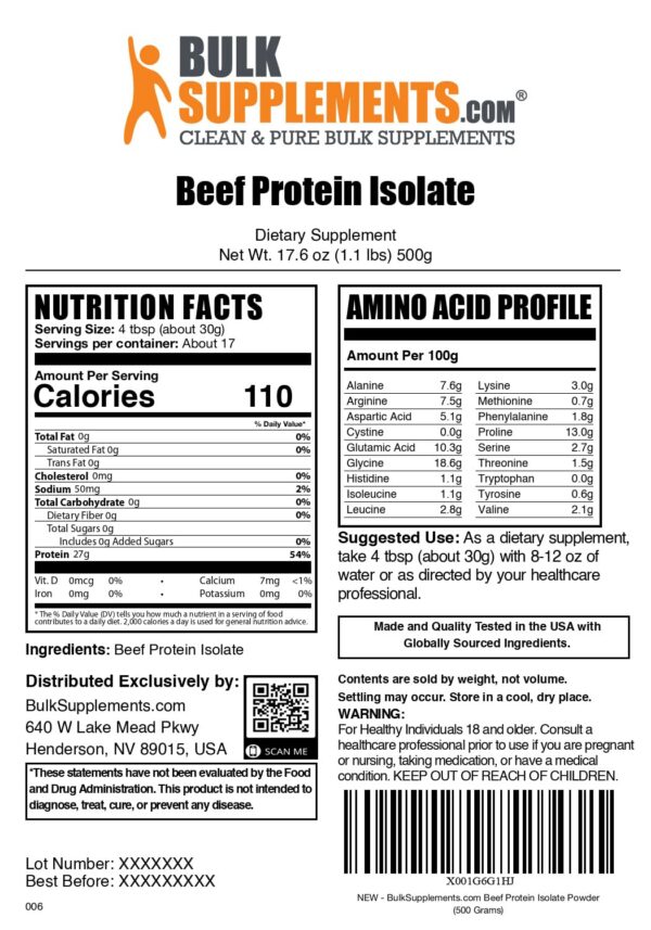 Etiqueta trasera de Beef Protein Isolate