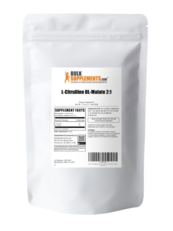 Version 1.0.0 Frasco de Citrulline Malate con detalles de lote