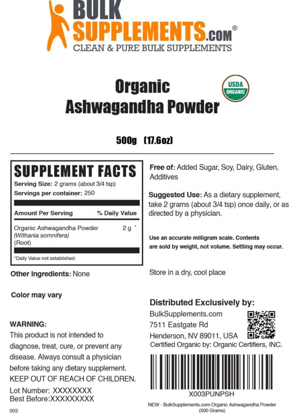 Ingredientes en etiqueta BulkSupplements