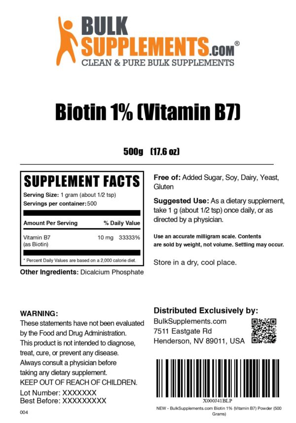 BulkSupplements com biotina vitamna b7 polvo sin gluten