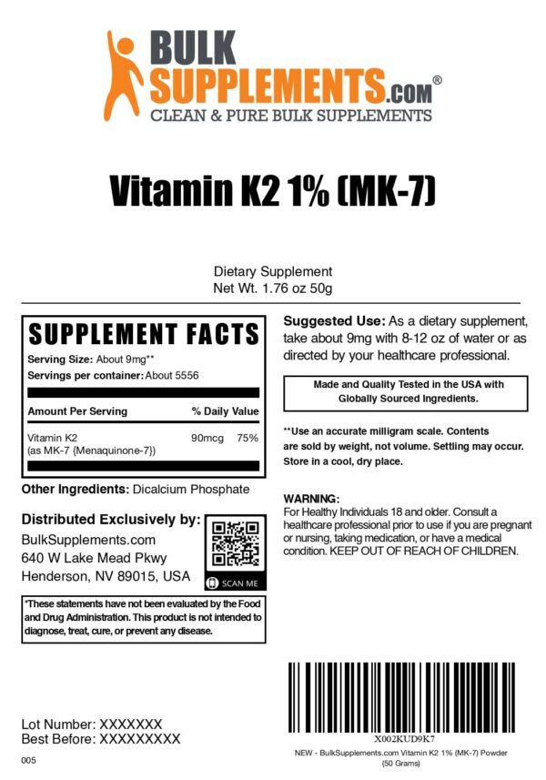 Estante con producto BulkSupplements K2 MK-7