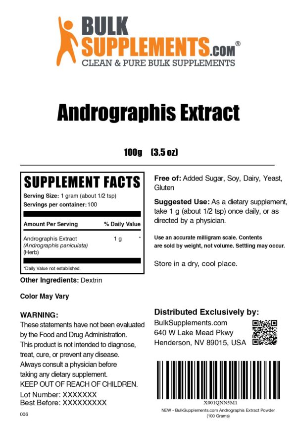 Polvo suplemento herbal BulkSupplements Andrographis