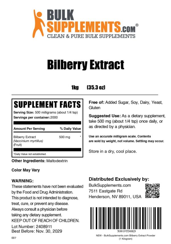 Version 1.0.0 BulkSupplements suplemento de extracto de arándano para ojos y salud