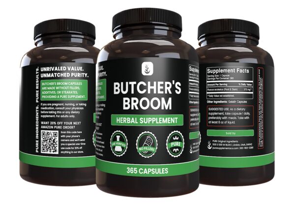 Empaque de 365 cápsulas de Butcher's Broom