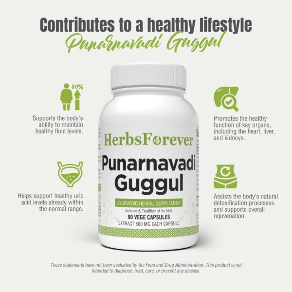 Caja y cápsulas HerbsForever Punarnavadi Guggulu fórmula ayurveda