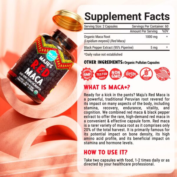 Caja de cápsulas Maju Superfoods Maca Roja Orgánica 120ct