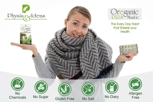 Caja y cápsulas Oreganic Plus Mastic suplemento natural de orégano orgánico