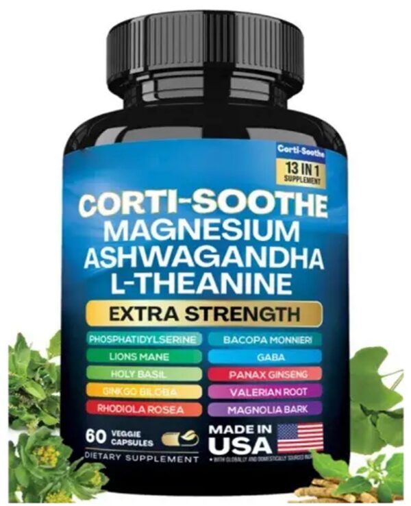 Caja y cápsulas del suplemento Corti-Soothe de Zoyava