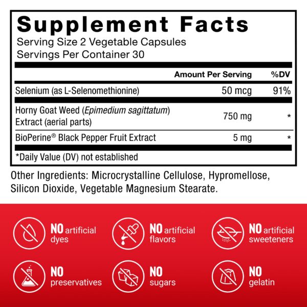 Caja Force Factor Horny Goat Weed 750mg 60 cápsulas paquete doble