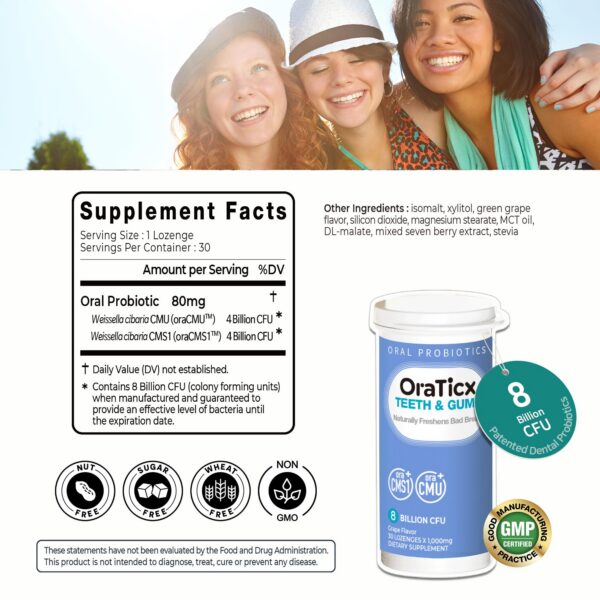 Caja frontal del probiótico dental OraTicx para salud oral