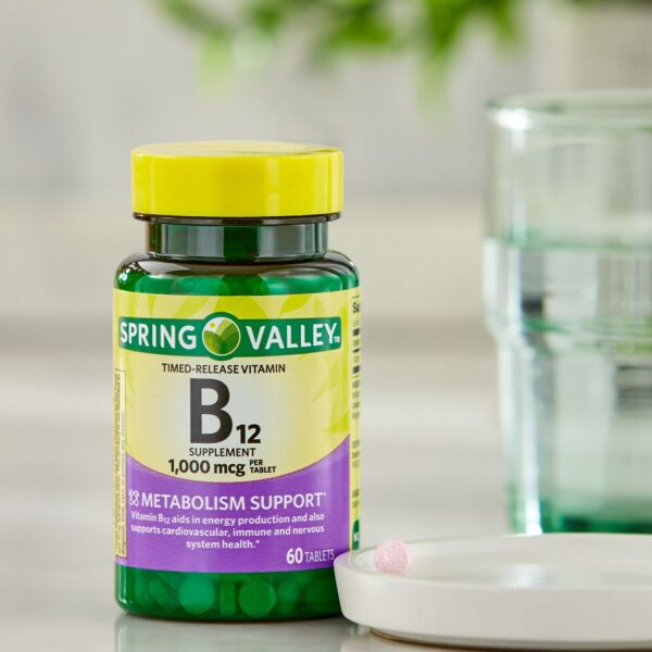 Caja frontal Spring Valley B12 vitaminas 1000 mcg 60 tabletas