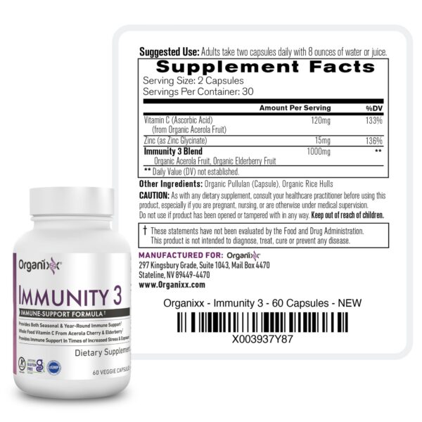 Caja de Immunity 3 Organixx suplemento natural y no modificado genéticamente