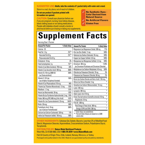 Caja lateral Nature Made Daily Diabetes Health Pack 30 días