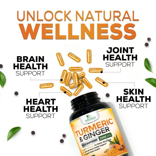 Caja Nature's Nutrition Suplemento de Cúrcuma y Jengibre 120 cápsulas