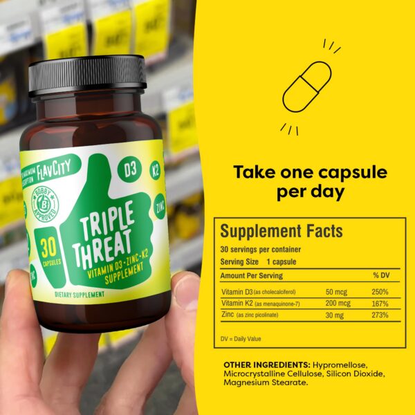 Caja suplemento FlavCity Triple Amenaza vitamina 3 en 1