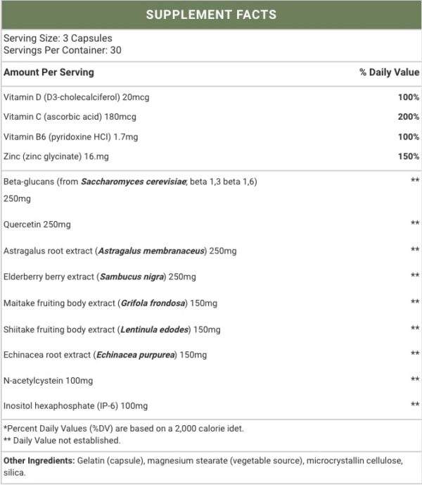 Caja suplemento Peak Immunity con ingredientes naturales