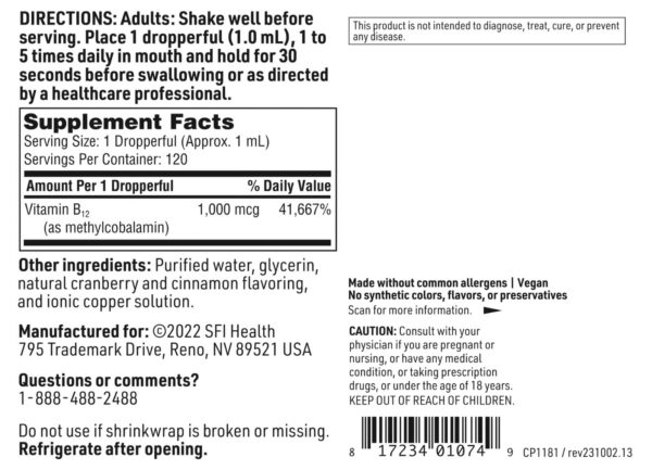 Caja producto vitamina b12 líquida Klaire Labs SFI Health 4 oz
