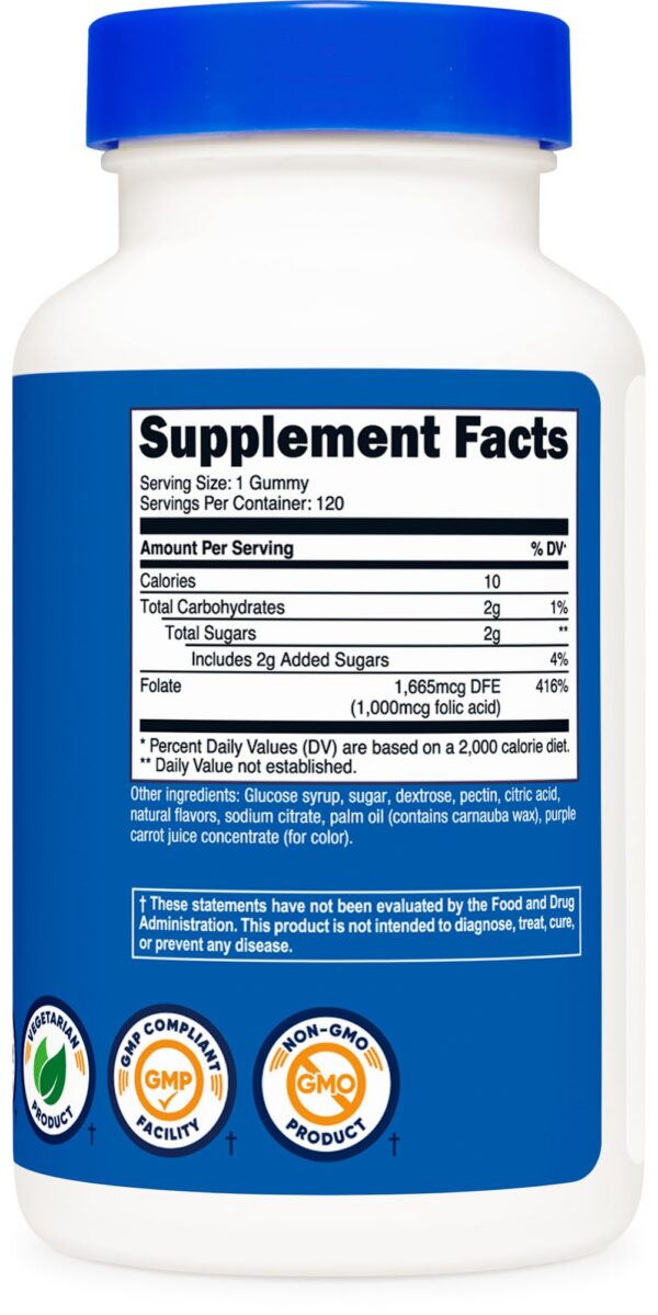 Calidad y pureza gomitas ácido fólico Nutricost