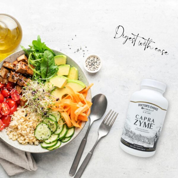 Botánicos y ingredientes CapraZyme en etiqueta