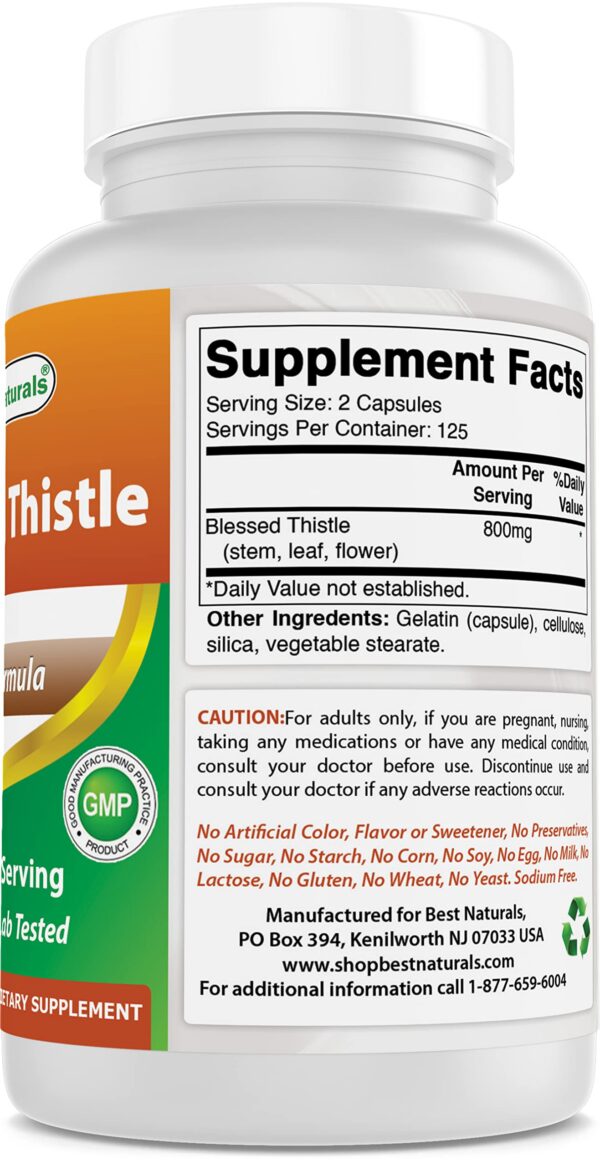 Cápsula Cardo Bendito 800 mg por porción Best Naturals