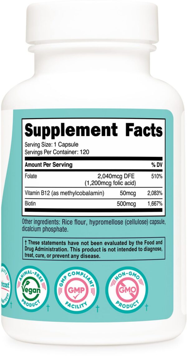 Cápsula individual Nutricost ácido-fólico vitamina b9 y b12