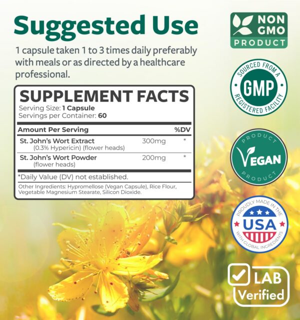 Cápsulas 500mg hierba de San Juan no GMO Healths Harmony