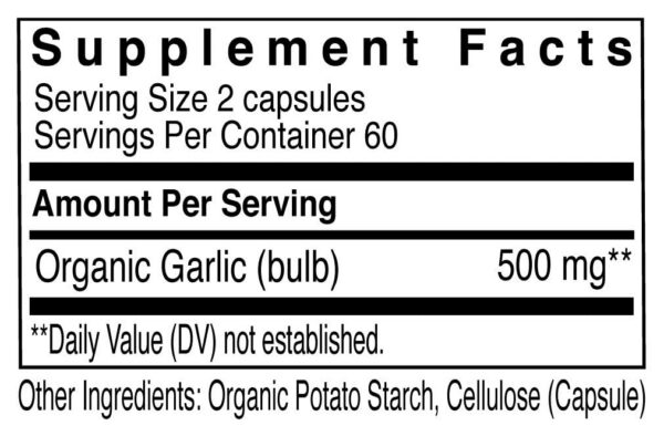 Cápsulas de ajo orgánico natural para apoyo inmunológico y cardíaco