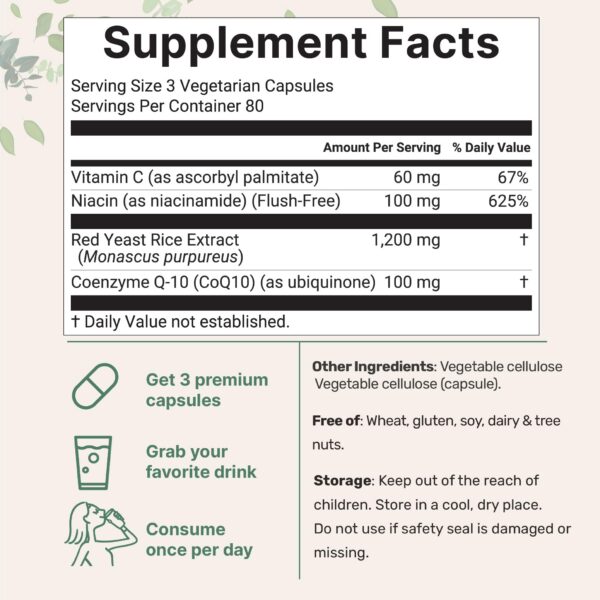 Cápsulas arroz levadura roja con antioxidantes para longevidad cardíaca