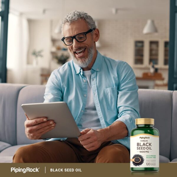 Cápsulas blandas aceite semilla negra Piping Rock presentación
