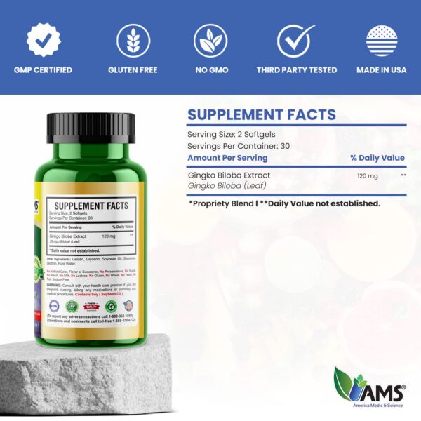 Cápsulas blandas Ginkgo Biloba para bienestar cognitivo 60 unidades