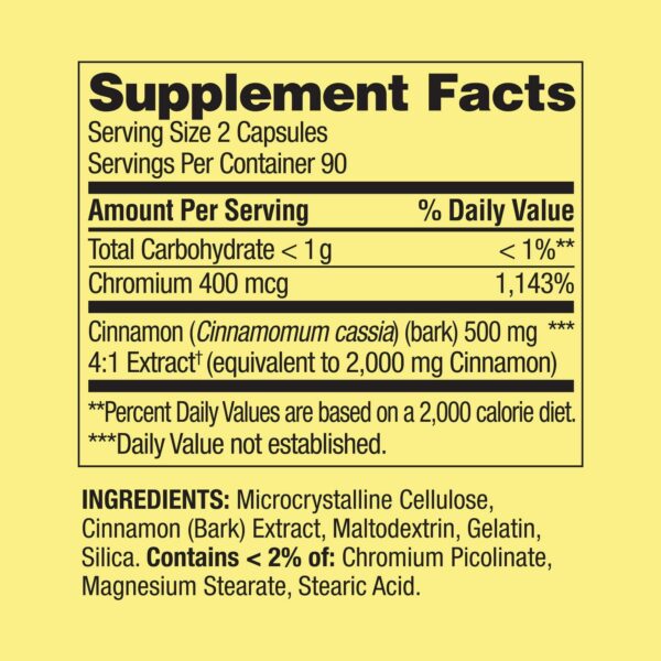Cápsulas de canela y cromo para metabolismo saludable
