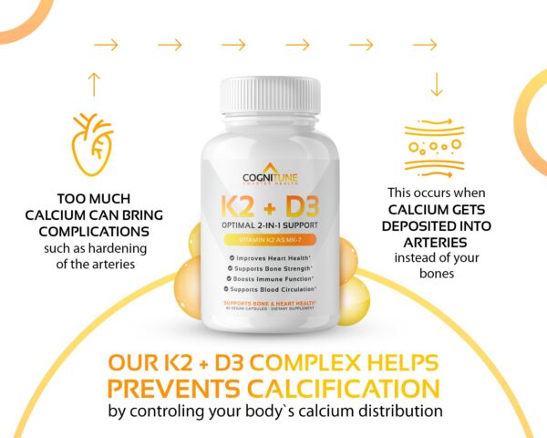 Cápsulas CogniTune vitamina D3 K2 complejo para salud cardíaca