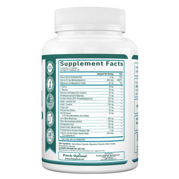 Version 1.0.0 Cápsulas para concentración y memoria Purely Optimal 60 uds
